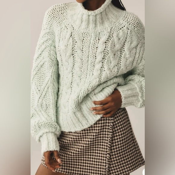 Anthropologie Chunky Knit Fisherman Sweater Light Green NWT - Picture 6 of 11